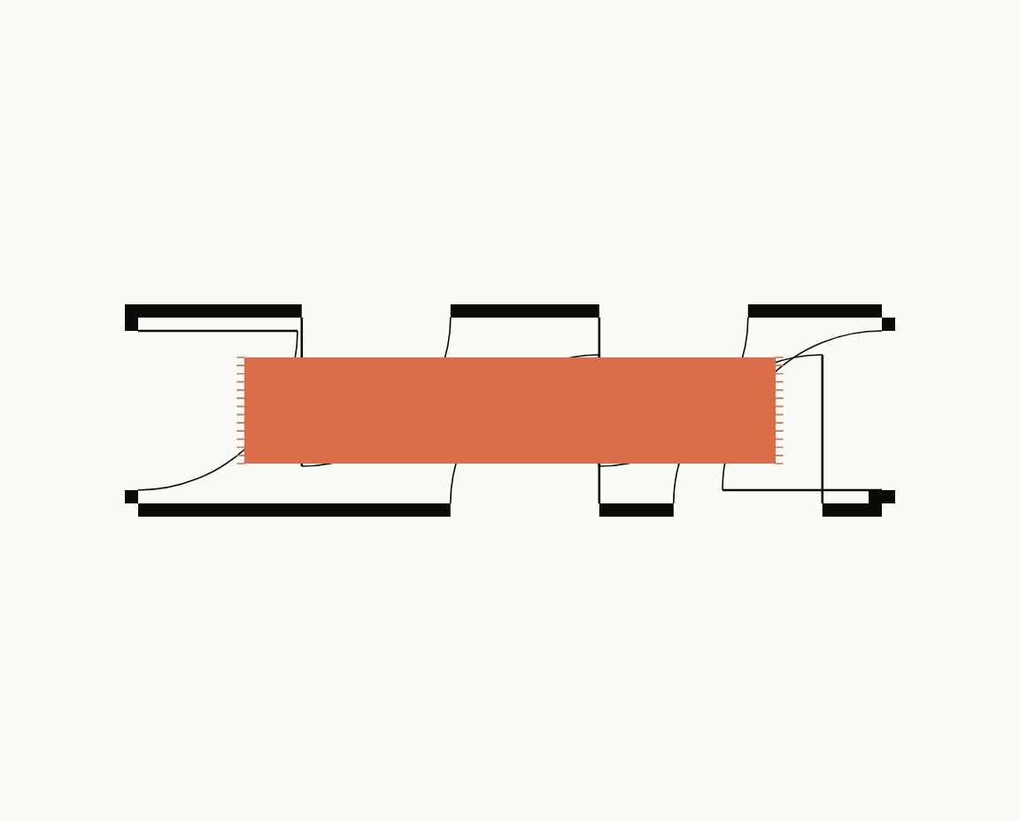 Hallway floor plan, top down, with a 2x10 runner centred along a narrow corridor