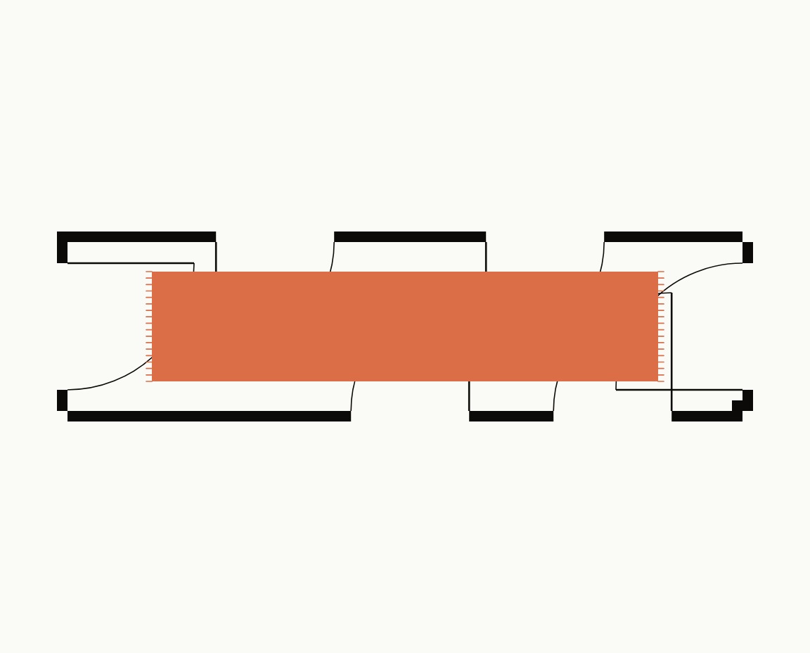 Hallway floor plan, top down, with a 2.6x12 runner centred along a long corridor