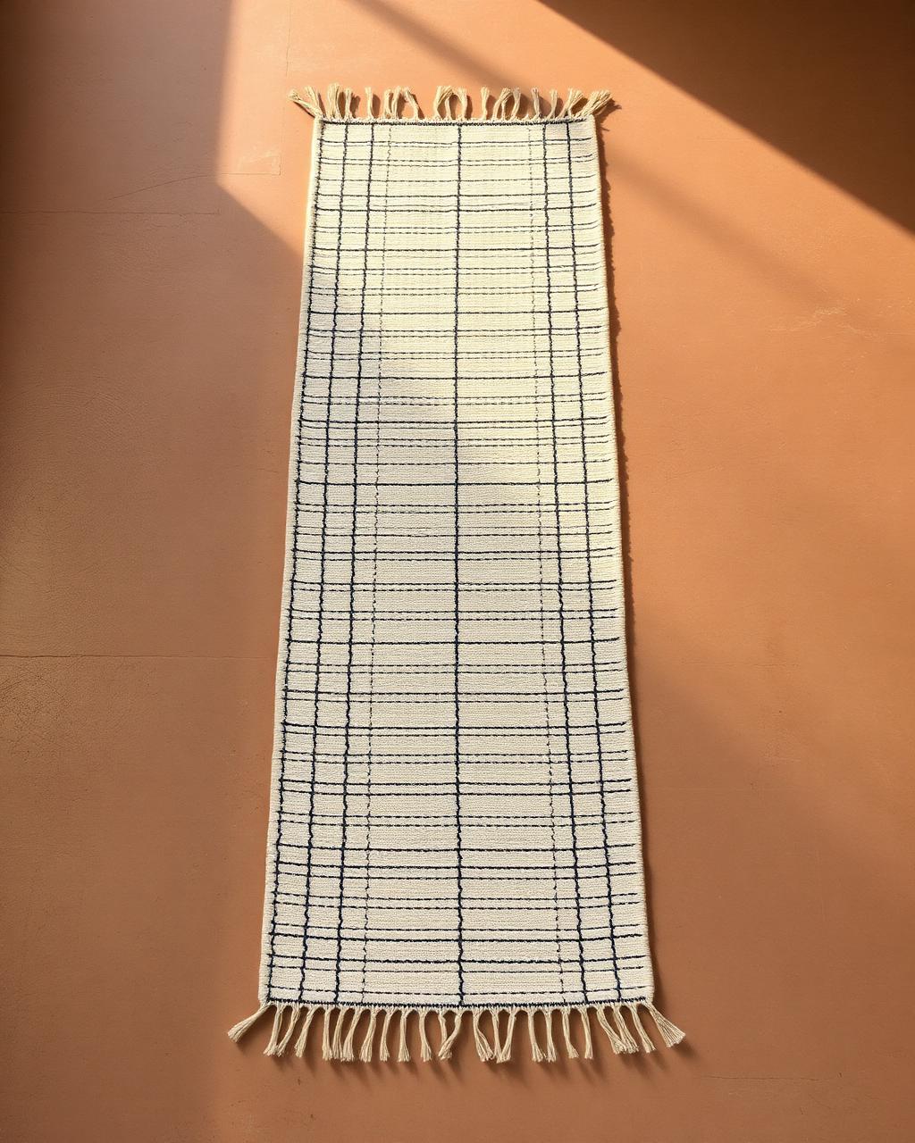 Lowline handmade Moroccan wool rug photographed flat from overhead
