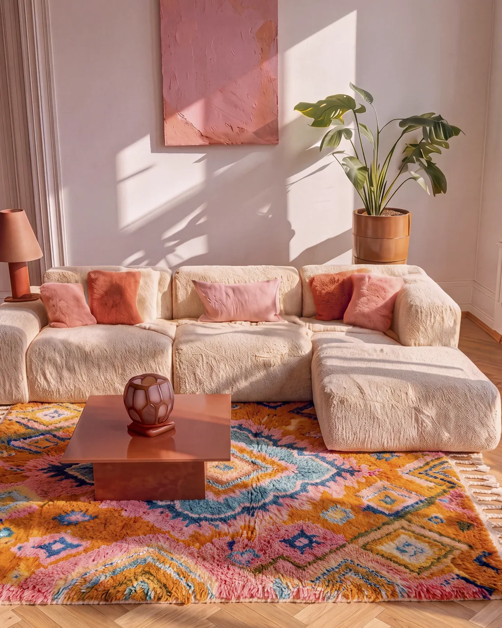 Amalou hand-knotted Boujaad rug in a living room