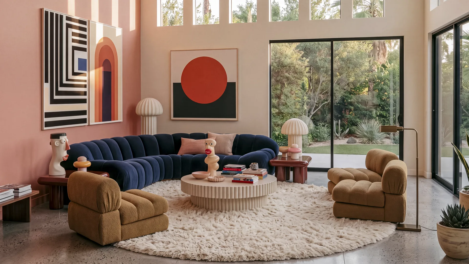 Tadelakt handcrafted Beni Ourain round rug in a living room