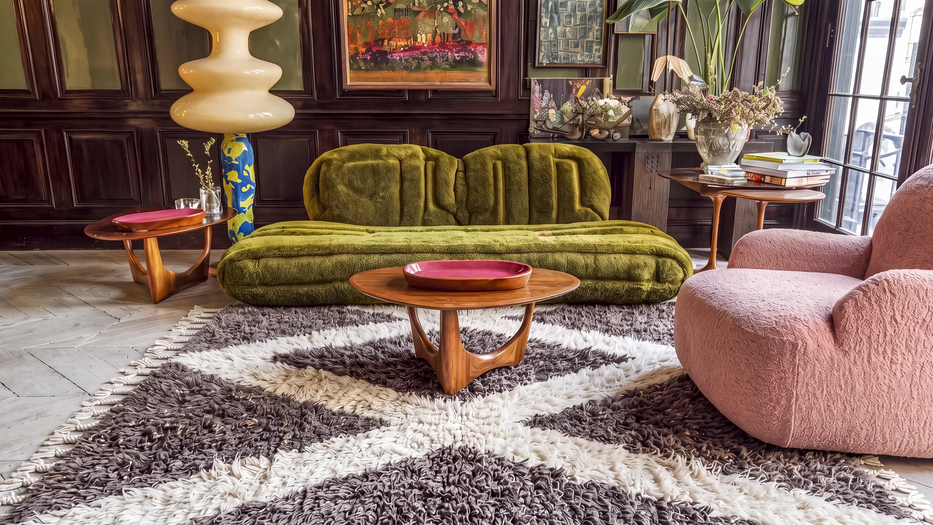 Tamda hand-knotted Beni Ourain rug in a living room