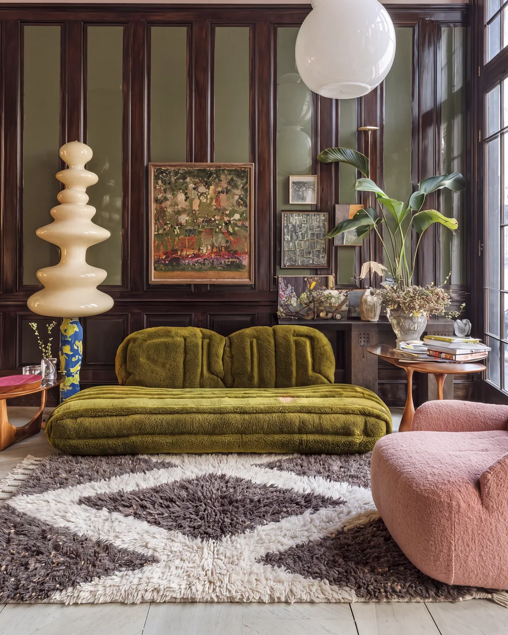Tamda hand-knotted Beni Ourain rug in a living room