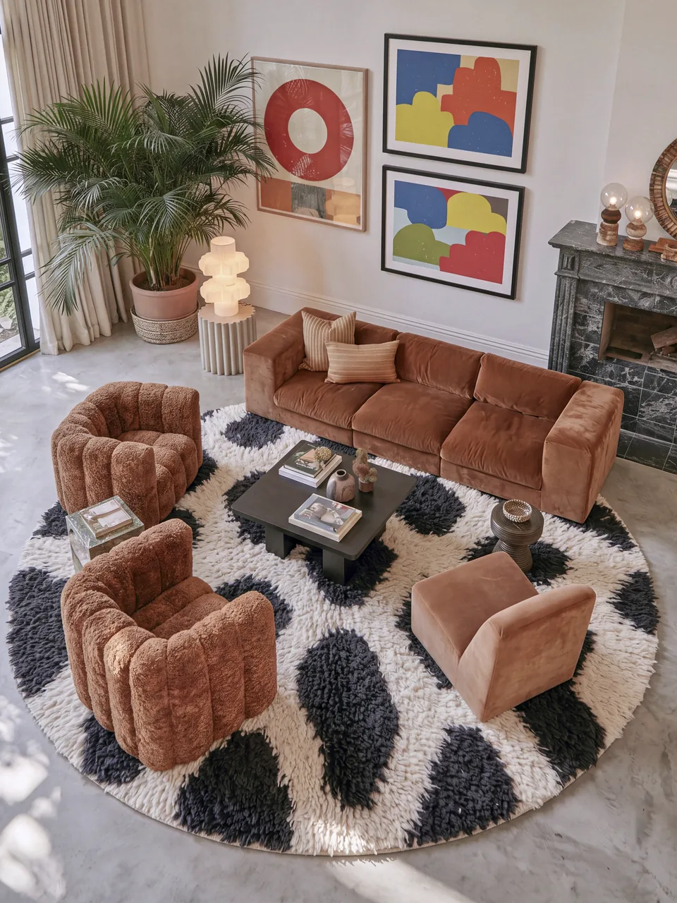 Ouzoud handcrafted Beni Ourain round rug in a living room