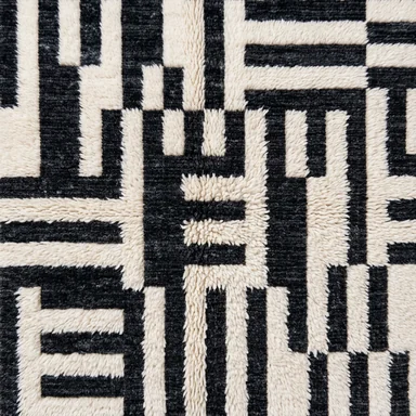 Ivory and charcoal abstract maze hand-knotted wool pattern
