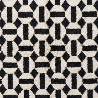 Ivory and charcoal geometric mosaic hand-knotted wool pattern