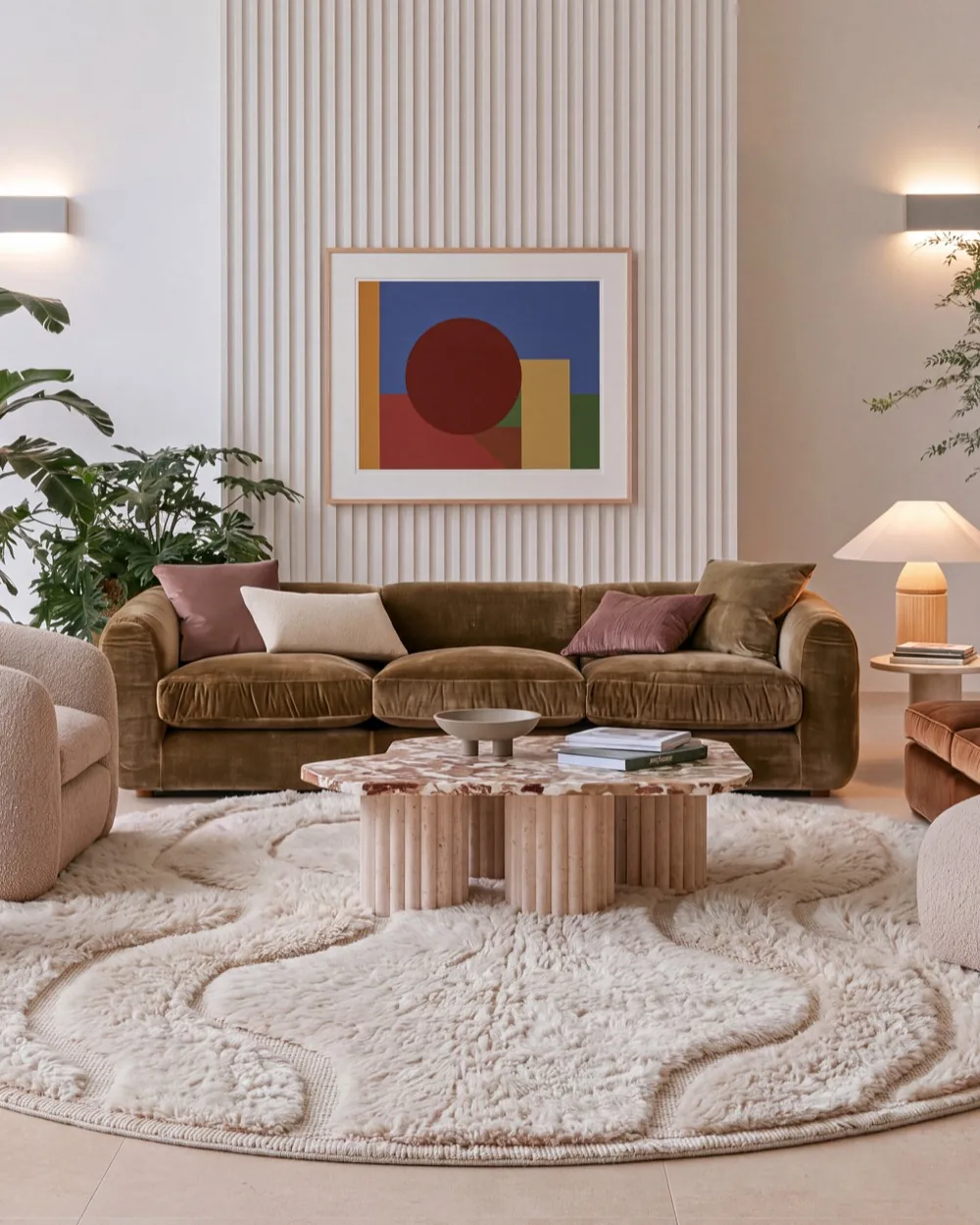 Moroccan wool rug styled in a living room