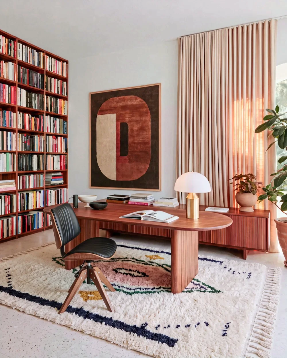Moroccan wool rug styled in an office