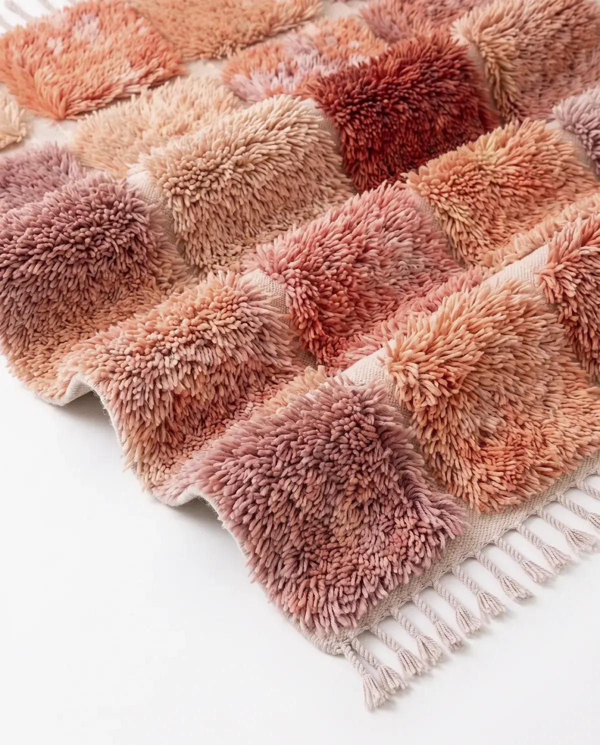 Tadla, a rose and peach Beni Mrirt rug, folded to show the clipped pile