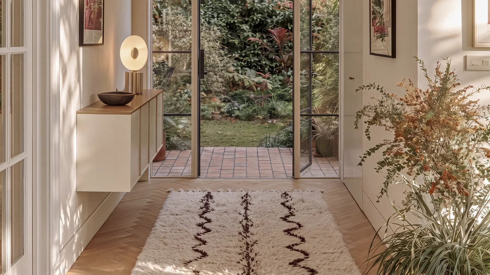 Abrid Ivory & Brown hand-knotted Beni Ourain runner in an entryway