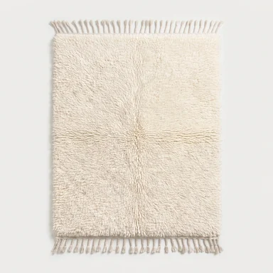 Solid natural ivory Classic wool rug flat lay