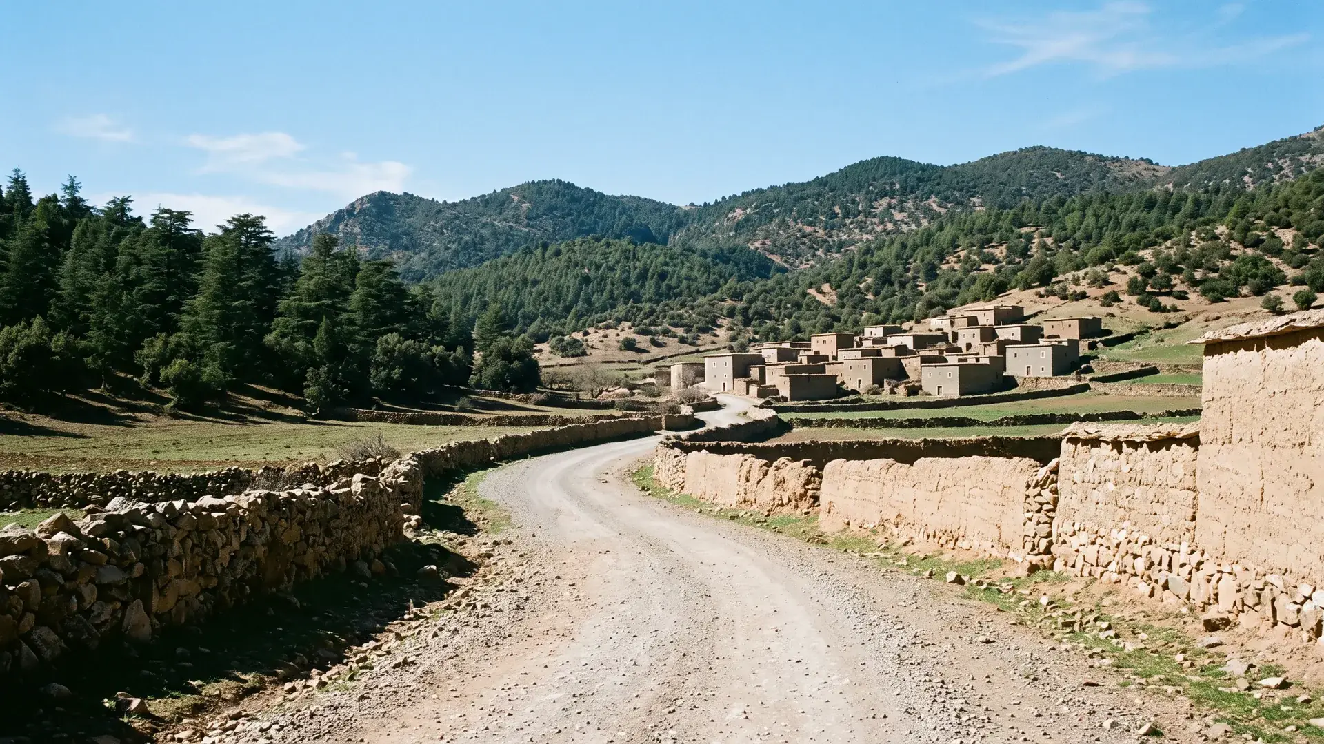 A road leading to a village in the hills of Morocco’s Middle Atlas, home of our workshop