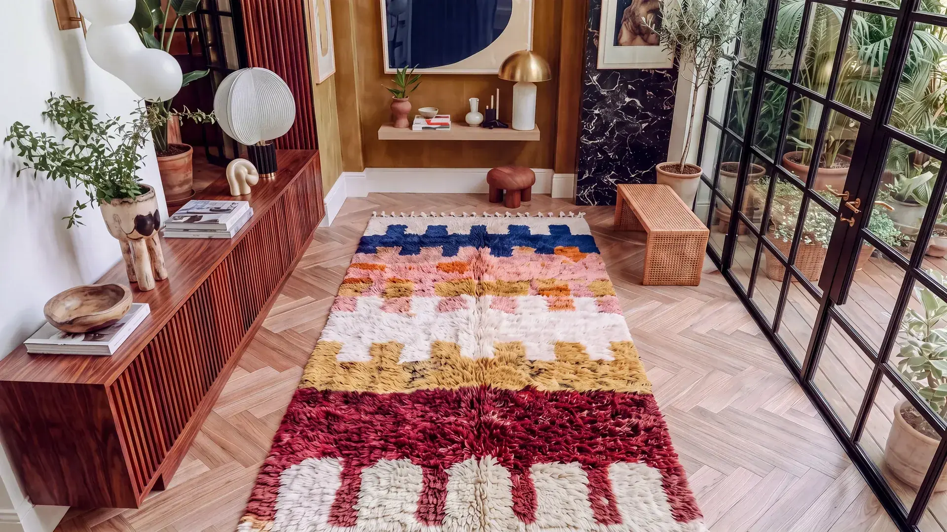 Dama hand-knotted Moroccan runner in an entryway
