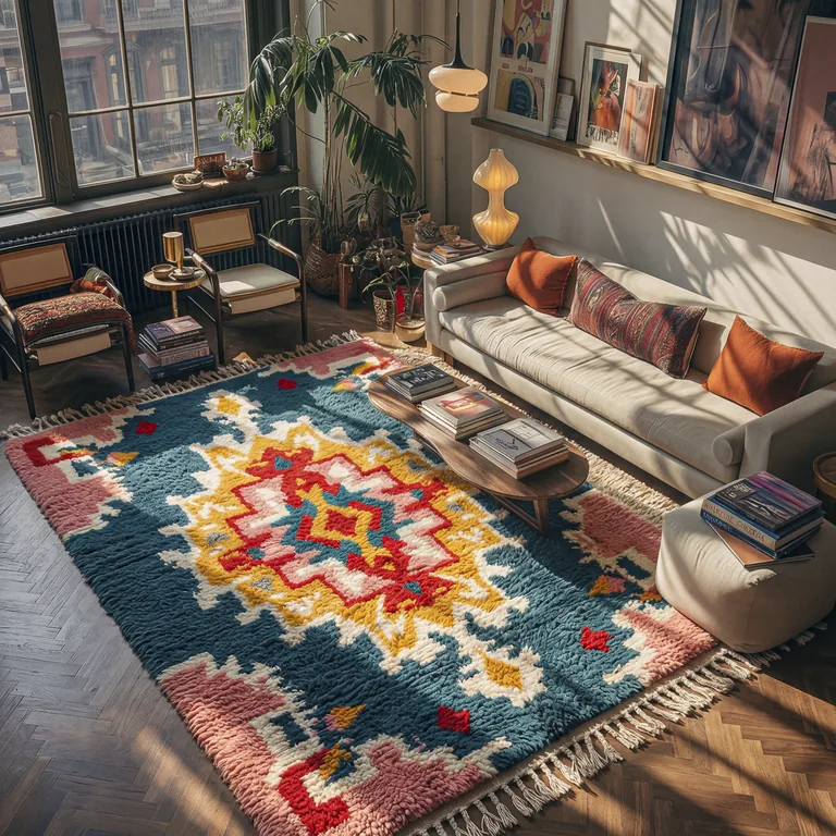 Jnane hand-knotted Boujaad rug in a living room