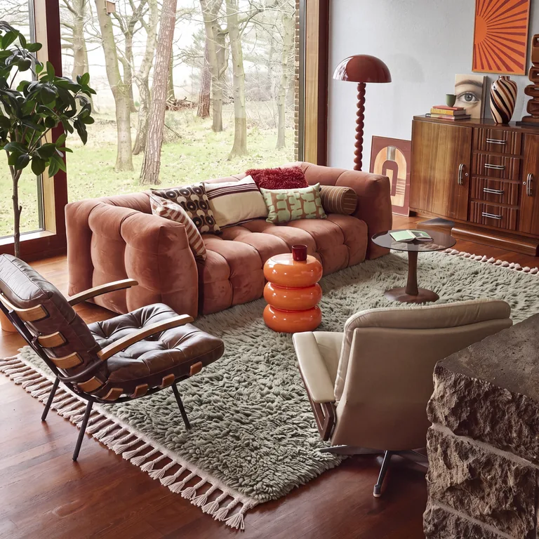 Nana handcrafted Beni Ourain rug in a living room