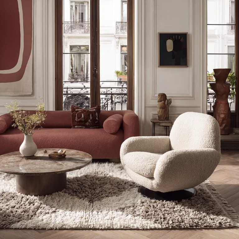 Tamda handmade Beni Ourain rug in a living room