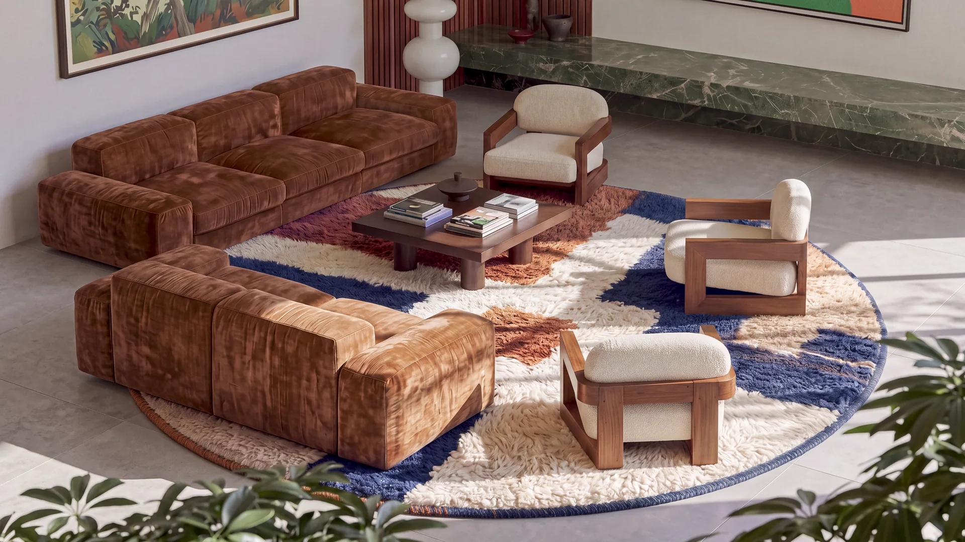 Darja handcrafted Moroccan round rug in a living room