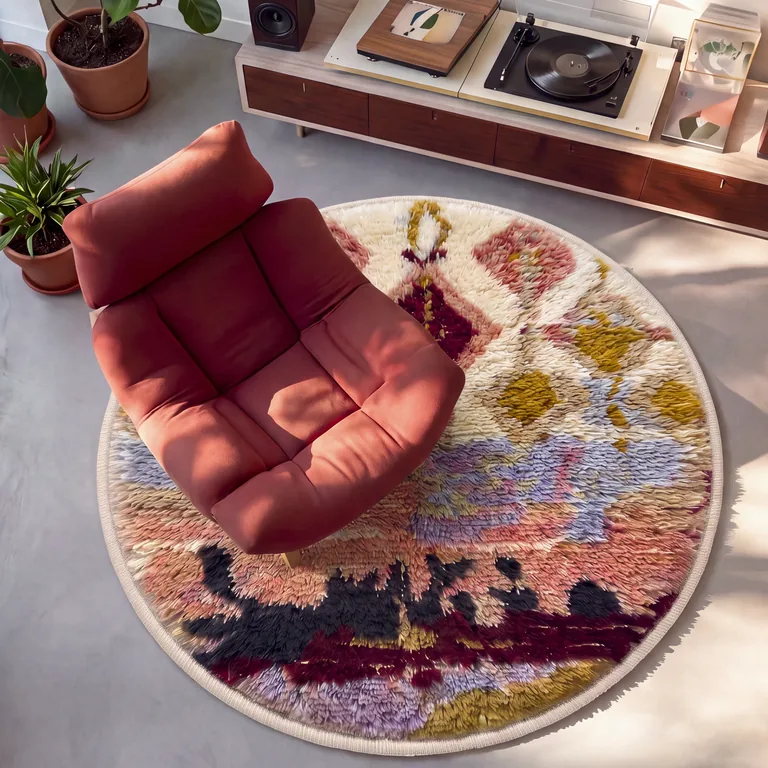 Louz handmade Boujaad round rug in a living room