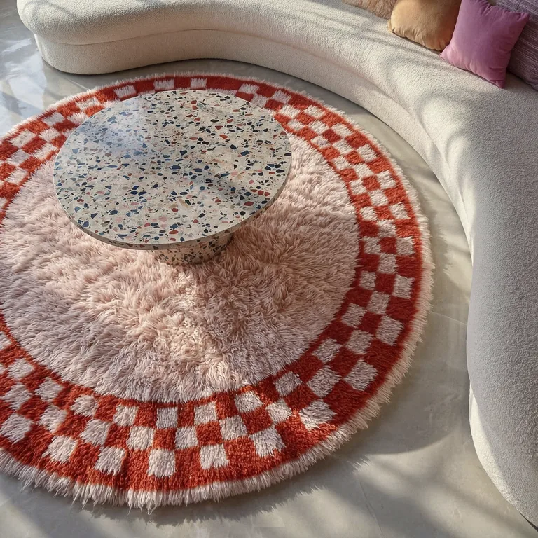 Kermez handmade Berber round rug in a living room