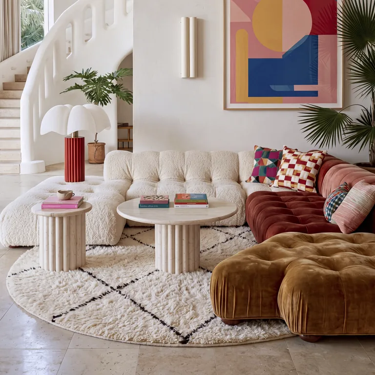 Tichka hand-knotted Beni Ourain round rug in a living room