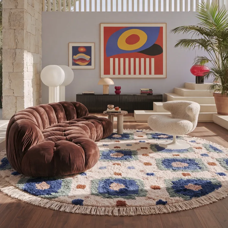 Arsa handmade Moroccan round rug in a living room