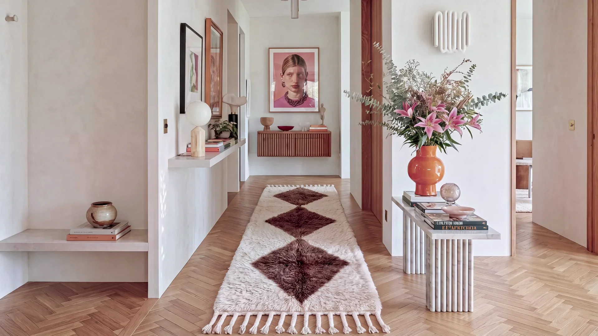 Hand-knotted Moroccan wool runner in a hallway